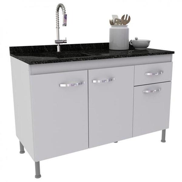 Balcão Pia 3 Portas 1 Gaveta Novo Tempo Light 120cm Branco (s