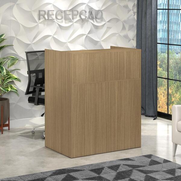 Balcão Recepção 120cm Alto Escritório Marrom Fresno