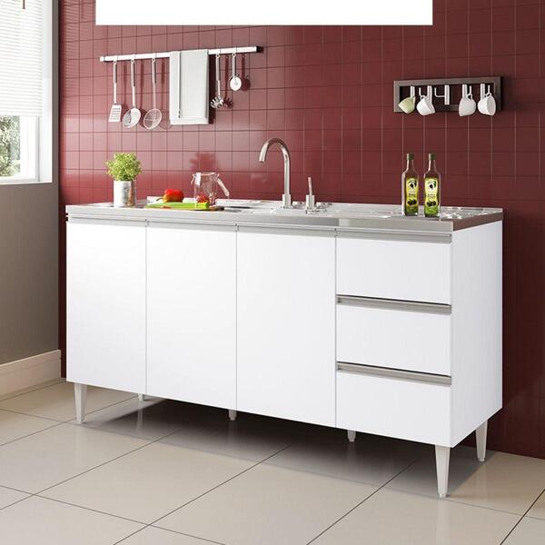 Balcão Recife 1,60 Mt - 3 Gavetas 3 Portas  Branco