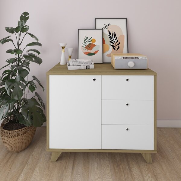 Balcão Retrô Para Escritório1 Porta 3 Gavetas Lugano  Olmo/br