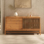 Balcão Ripado Buffet Madeira Compacto 145 Cm Porta Deslizante