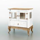 Balcão Rústico Madeira Maciça 2 Portas Vidro Lateral Branco G