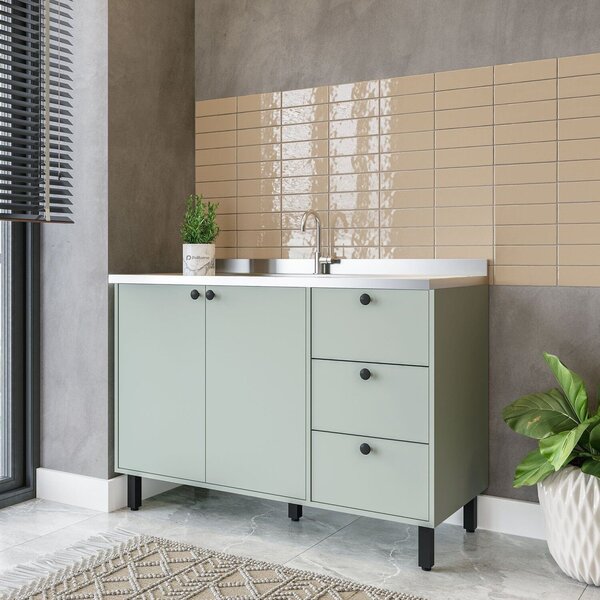 Balcão Sem Tampo 2 Portas E 3 Gavetas Rubi Yescasa Verde Oliva