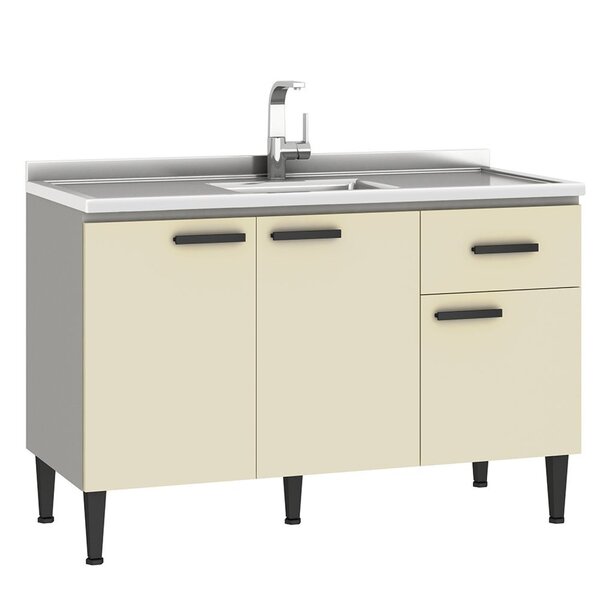 Balcão Sem Tampo Para Pia 3 Portas 1 Gaveta Max Cinza/champag