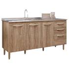 Balcão Simone 158cm Sem Tampo 3 Portas 3 Gavetas Carvalho Tan