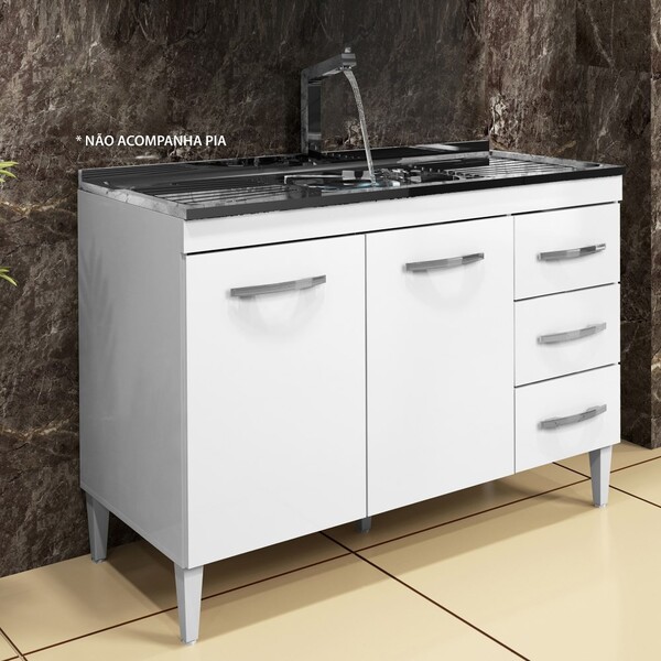 Balcão Virtus Com Opção Para Pia Kaiki Móveis Branco
