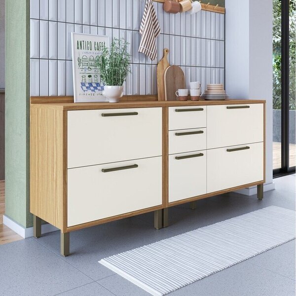 Balcões De Cozinha 100% Mdf 3 Portas Basculantes 4 Gavetas E