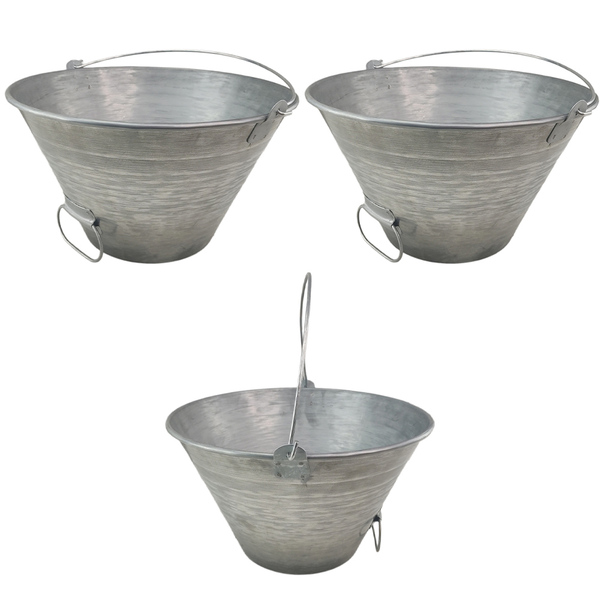 Balde Metal Chapa 10 Litros Pegador Mao Kit 3 Uni Cimento Mas