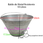 Balde Metal Chapa Natural 10 Litros Kit 11 Uni Obra Construça
