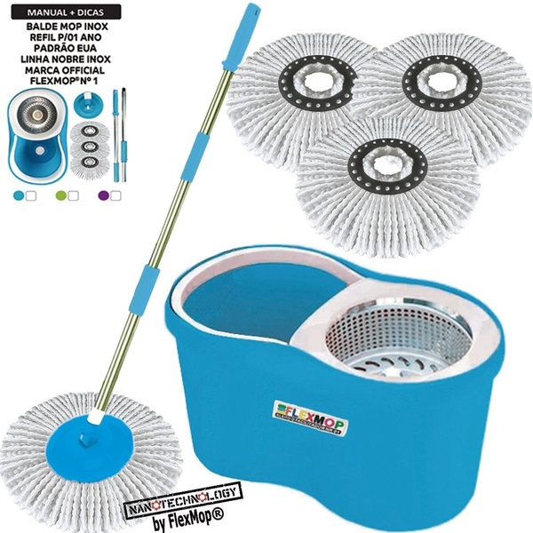 Balde Mop Inox Promo Refil Nano P/01ano(1+2=3un)marca Flexmop