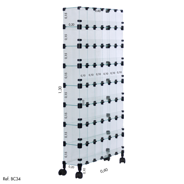 Baleiro Comercial Modulado Em Vidro Com Rodízios - 1,30 X 0,6