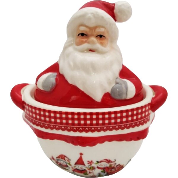 Baleiro Decoração Papai Noel Natal Pote Cerâmica Com Tampa