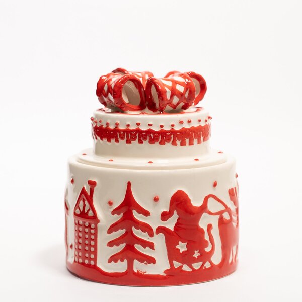 Baleiro Enfeite De Mesa Natal Pote Papai Noel Cerâmica 14cm