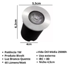 Balizador Luminária de Piso Led 1w Ip67 Bivolt Branco Quente