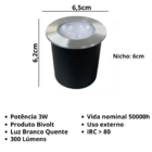 Balizador Luminária de Piso Led 3w Ip67 Bivolt Branco Quente