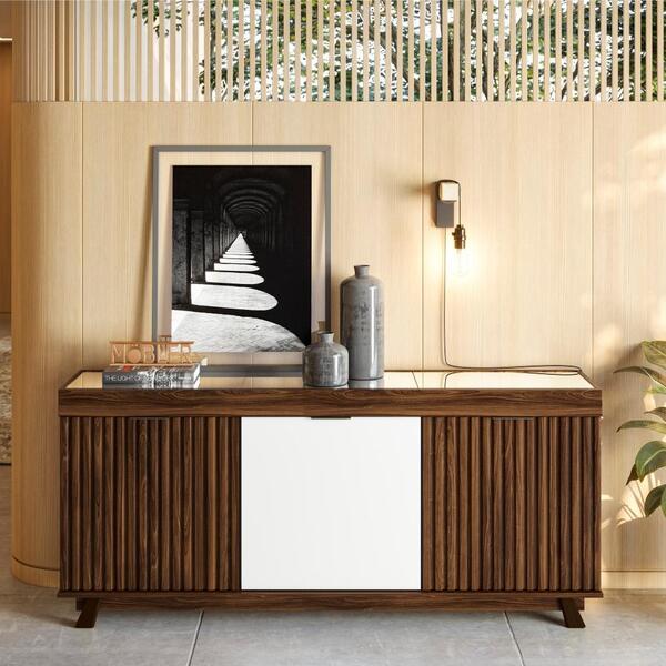 Bancada 3 Portas Ripada Mani Palisandro Branco