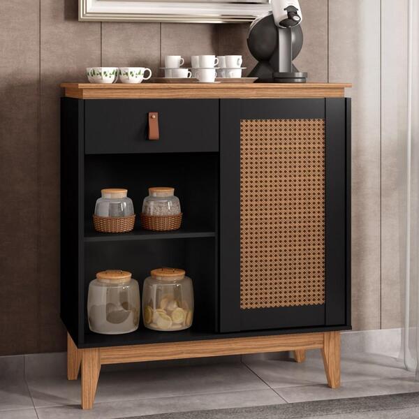 Bancada Aparador Café Livia Pintura Palha Preto Noce