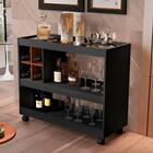 Bancada Bar Omaha Preto/nature Com Rodízios