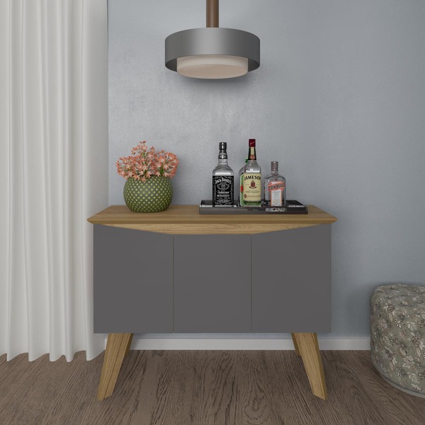 Bancada Buffet Oásis Carvalho Com Grafite 3 Portas Tampo Com