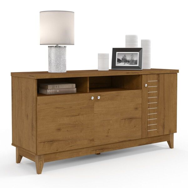 Bancada Buffet Positano Madeiro Canela/off White 3 Portas Com