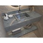 Bancada com Cuba Esculpida e Prateleira Porcelanato Class 100 Cinza Marmi Bongut