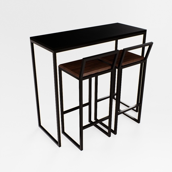 Bancada Cozinha Balcão Gourmet 120cm Preto Com 2 Banquetas Im