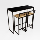 Bancada Cozinha Balcão Gourmet 120cm Preto Com 2 Banquetas Pi