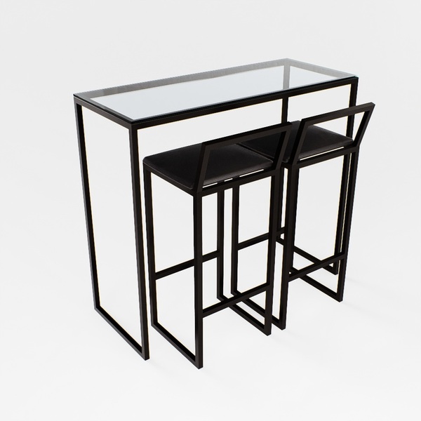 Bancada Cozinha Balcão Gourmet 120cm Vidro Com 2 Banquetas Es