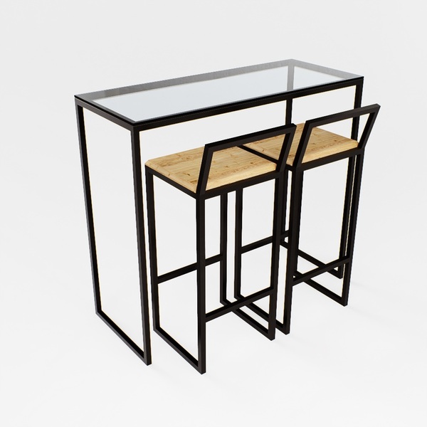 Bancada Cozinha Balcão Gourmet 120cm Vidro Com 2 Banquetas Pi