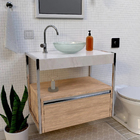 Bancada de Banheiro em Cerâmica com 1 Cuba de Apoio 68,5x43x71cm Pequena Bege Cris Metal