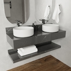 Bancada de Banheiro em Porcelanato para Cuba de Apoio com Prateleira 15x120x45cm Grande Cinza Marmi Vip Bongut