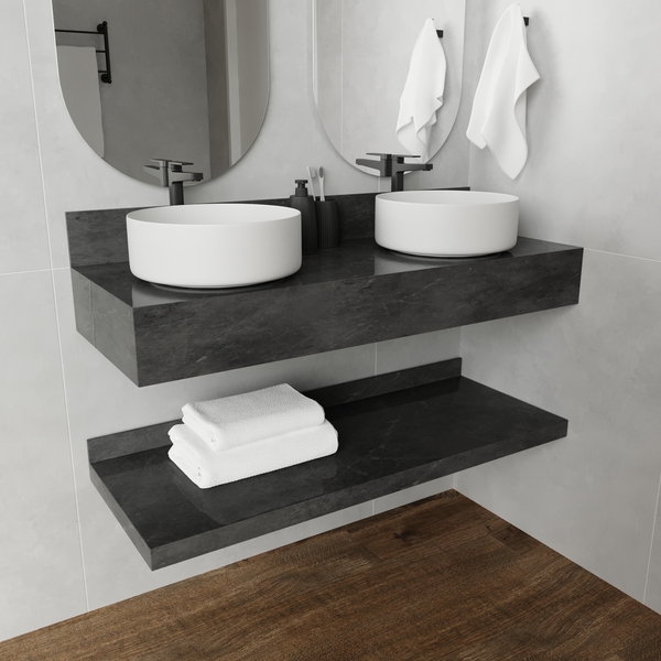 Bancada de Banheiro em Porcelanato para Cuba de Apoio 15x120x45cm Grande Preta Dark Vip Bongut