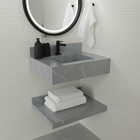 Bancada de Banheiro em Porcelanato com 1 Cuba Esculpida e Prateleira 15x60x45cm Pequena Cinza Marmi Class 60 Bongut