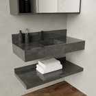 Bancada de Banheiro em Porcelanato com 1 Cuba Esculpida e Prateleira 15x100x45cm Média Preta Dark Class 100 Bongut