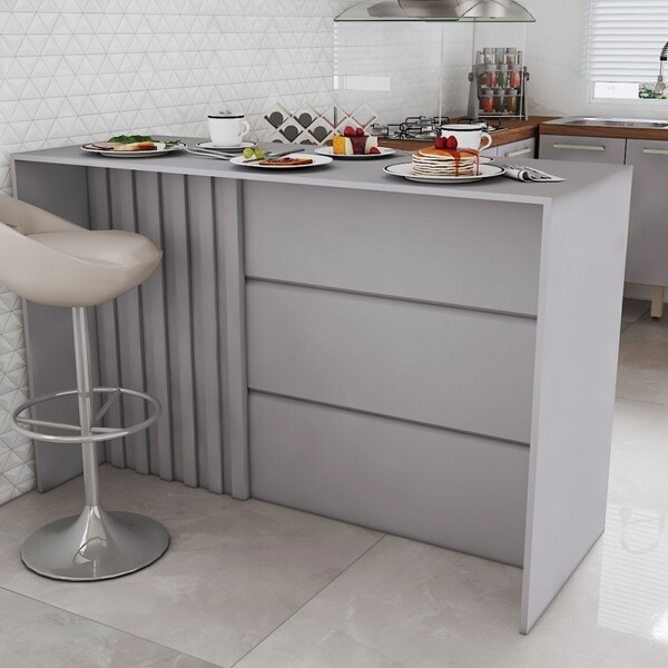 Bancada De Cozinha Alta Ilha Gourmet Ripado Cinza Hp - Panora