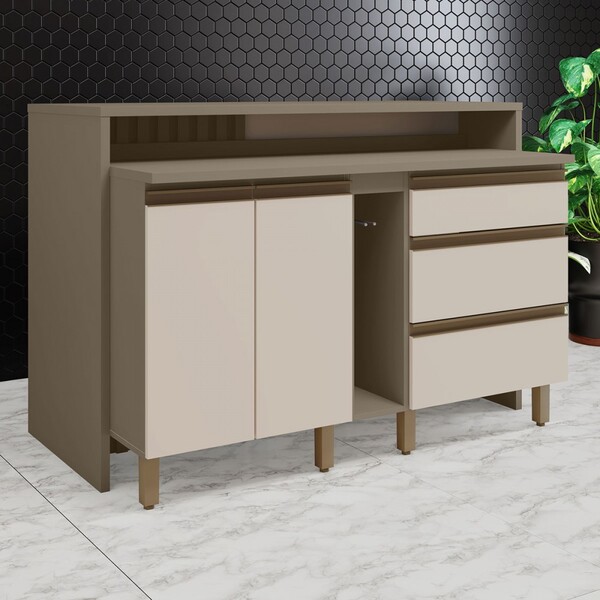 Bancada De Cozinha Kit Ilha Gourmet Connect 2 Portas 3 Gaveta