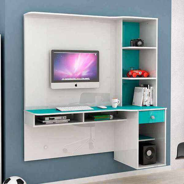 Bancada De Estudo Agáve - Colibri - Branco Neve / Azul Acqua