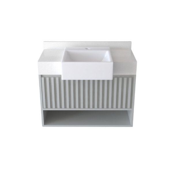 Bancada de Banheiro Pedra com Cuba de Semi Encaixe 35x80cm Fresno Beton Bongut