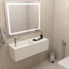 Bancada de Banheiro Pedra com Cuba Esculpida 35x100cm Denver Branca Bongut