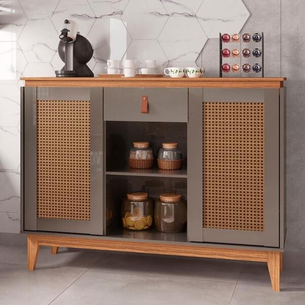 Bancada Nub Vintage Cinza Pérola/noce 2 Portas Emolduradas