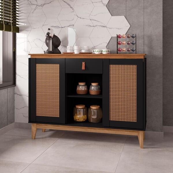 Bancada Nub Vintage Preto Cedro 2 Portas Emolduradas