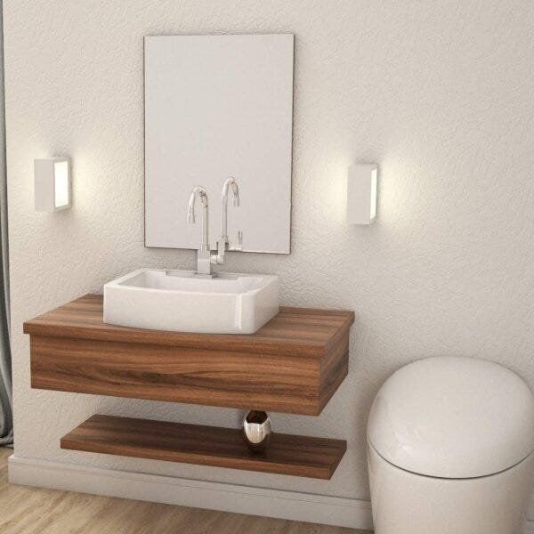 Bancada Para Banheiro 80cm Com Cuba Aria E Prateleira 805w Me