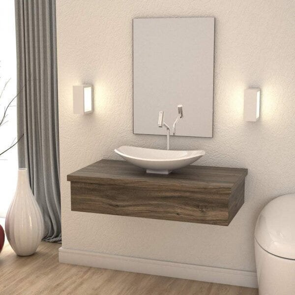 Bancada Para Banheiro 80cm Com Cuba Canoa L45 E Espelheira 80