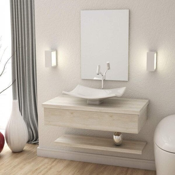 Bancada Para Banheiro 80cm Com Cuba Folha F44 E Prateleira 80