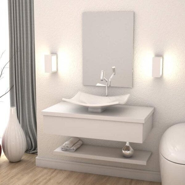 Bancada Para Banheiro 80cm Com Cuba Folha F44 E Prateleira 80