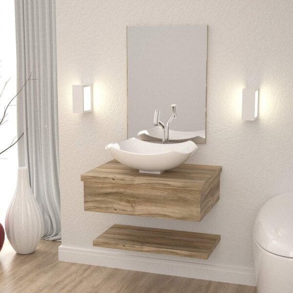 Bancada Para Banheiro Com Cuba Abaulada L42 Prateleira E Espe