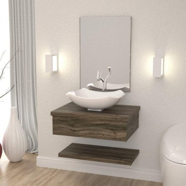 Bancada Para Banheiro Com Cuba Abaulada L42 Prateleira E Espe