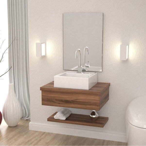 Bancada Para Banheiro Com Cuba Q35 Prateleira E Espelheira 60