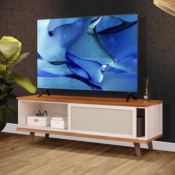 Bancada Para Sala Tv Até 55 Polegadas Freijó Off White Beníci