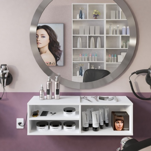 Bancada Para Salão De Cabeleireiro Suspensa Com Nichos